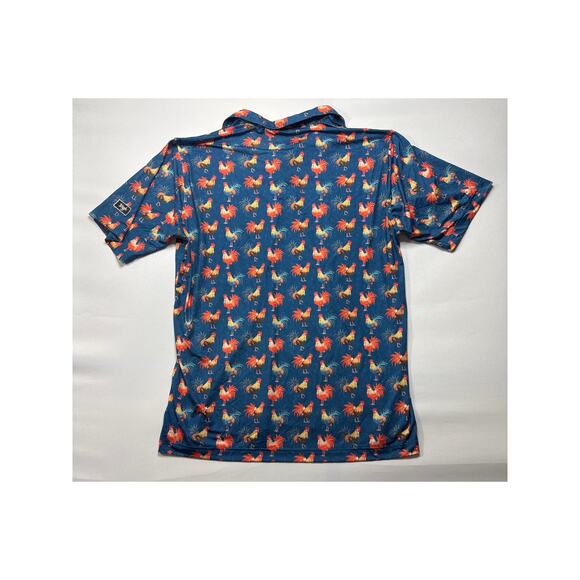 Waggle Men's Rooster Print Blue Short Sleeve Golf Polo Shirt - Size XL - Picture 2 of 4
